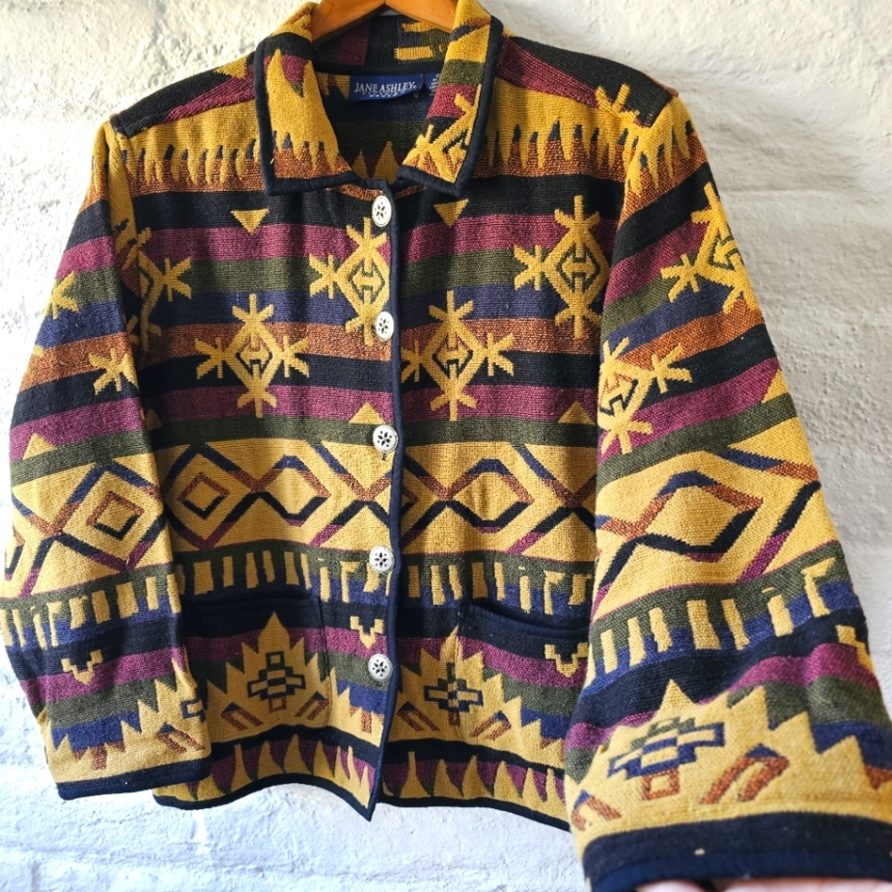 VTG 90'S CHUNKY 100%COTTON Tapestry Jacket Box-cut Oversized Western Inspired